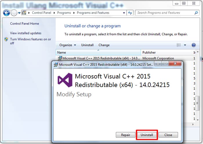 Uninstall Microsoft Visual C++