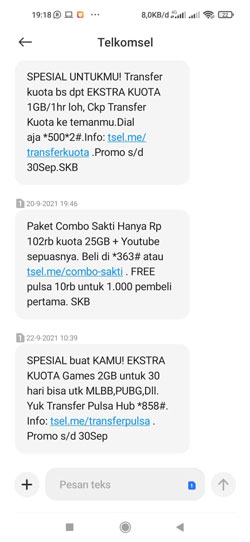 Promo Telkomsel Via SMS